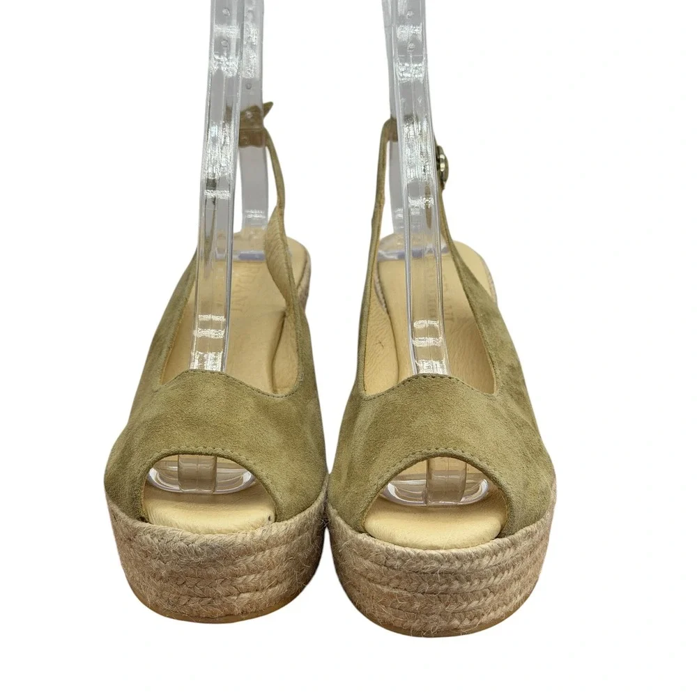 Cordani Evan Espadrille Wedge Sandal Women SZ 38 Green Boho Suede Slingback Soft